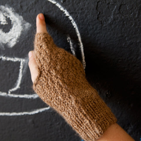 Camel Wool Knit Fingerless Gloves