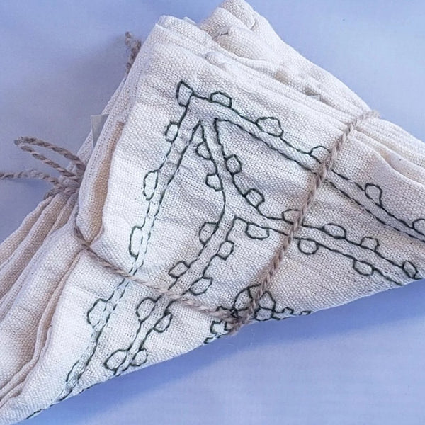 Floral Stitching Cotton Napkins (set of 4)